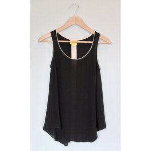 Anthropologie MAEVE 100% Silk Black & Tan Swing Tank Top, Size 0